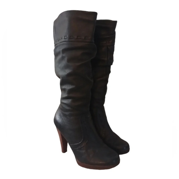 Guess Tall Black Leather Boots Knee High Heeled Boots - Picture 11 of 11